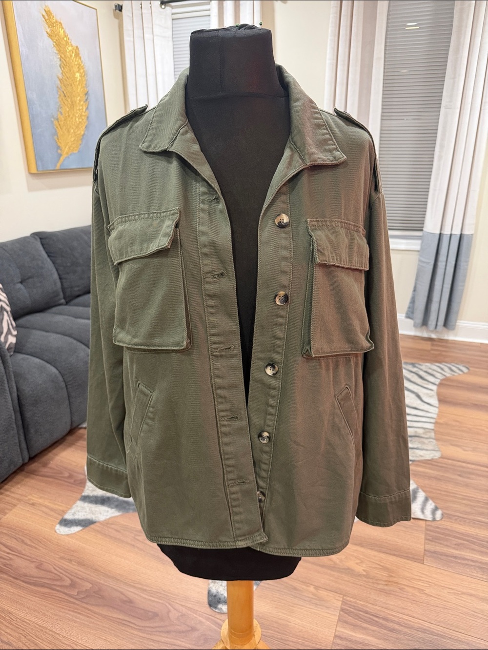 Classic Olive Military Field Jacket - Utility Pocket Design